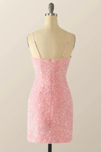 Cute Pink Sequins Homecoming Dress Pink Backless Party Dress Y2041 by simplepromdress