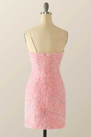 Cute Pink Sequins Homecoming Dress Pink Backless Party Dress Y2041