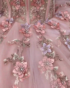Pink Tulle Floral Appliques Ball Gown Sweet 16 Dress Y527 by simplepromdress
