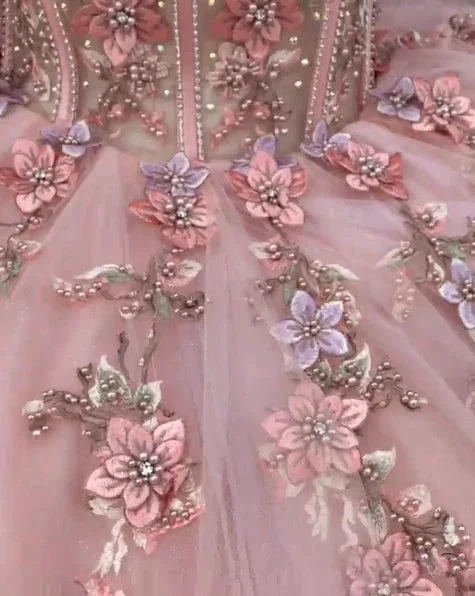 Pink Tulle Floral Appliques Ball Gown Sweet 16 Dress Y527 by simplepromdress