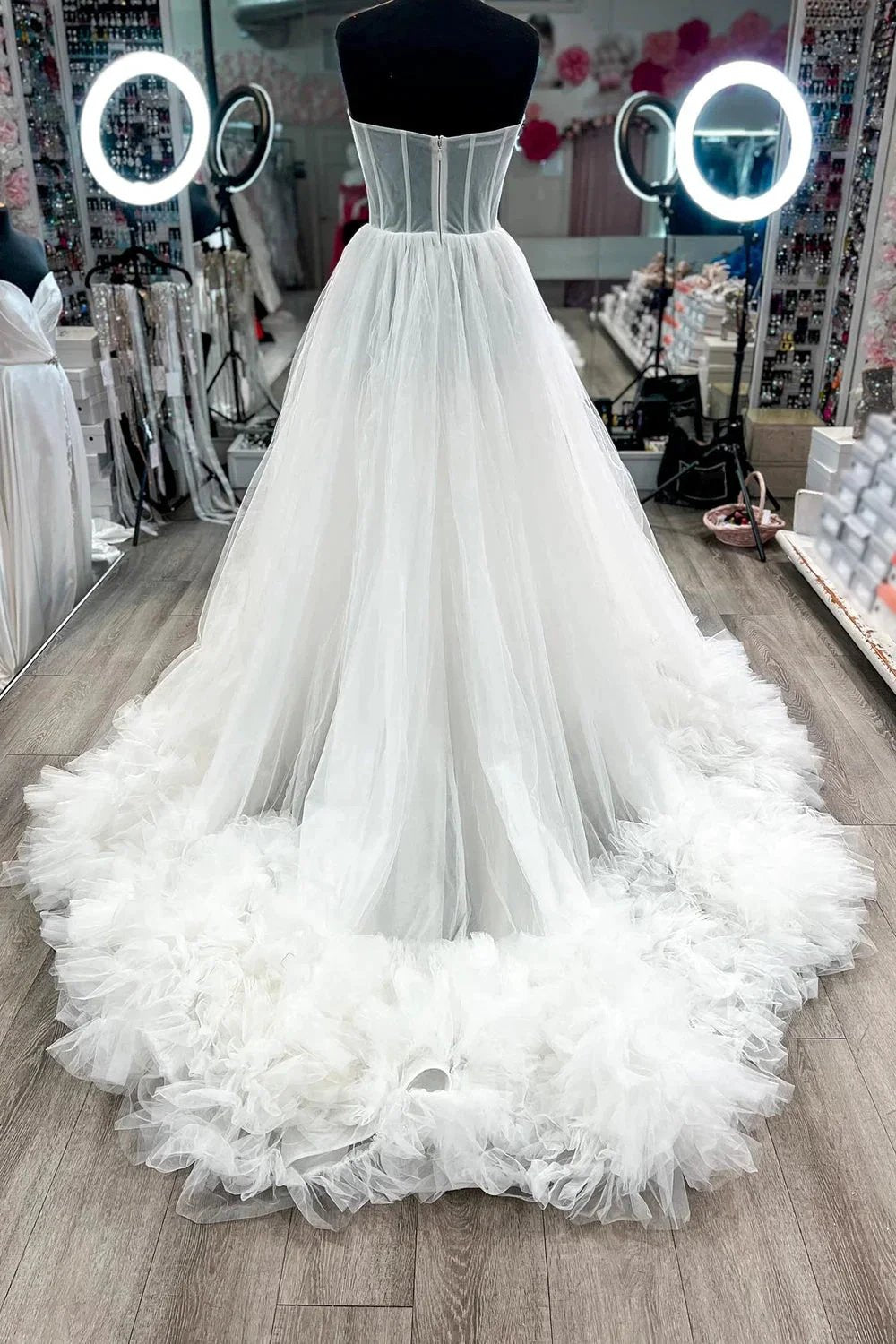 Sutton |A-line Corset Strapless Tulle Prom Dress with Ruffles by KissProm