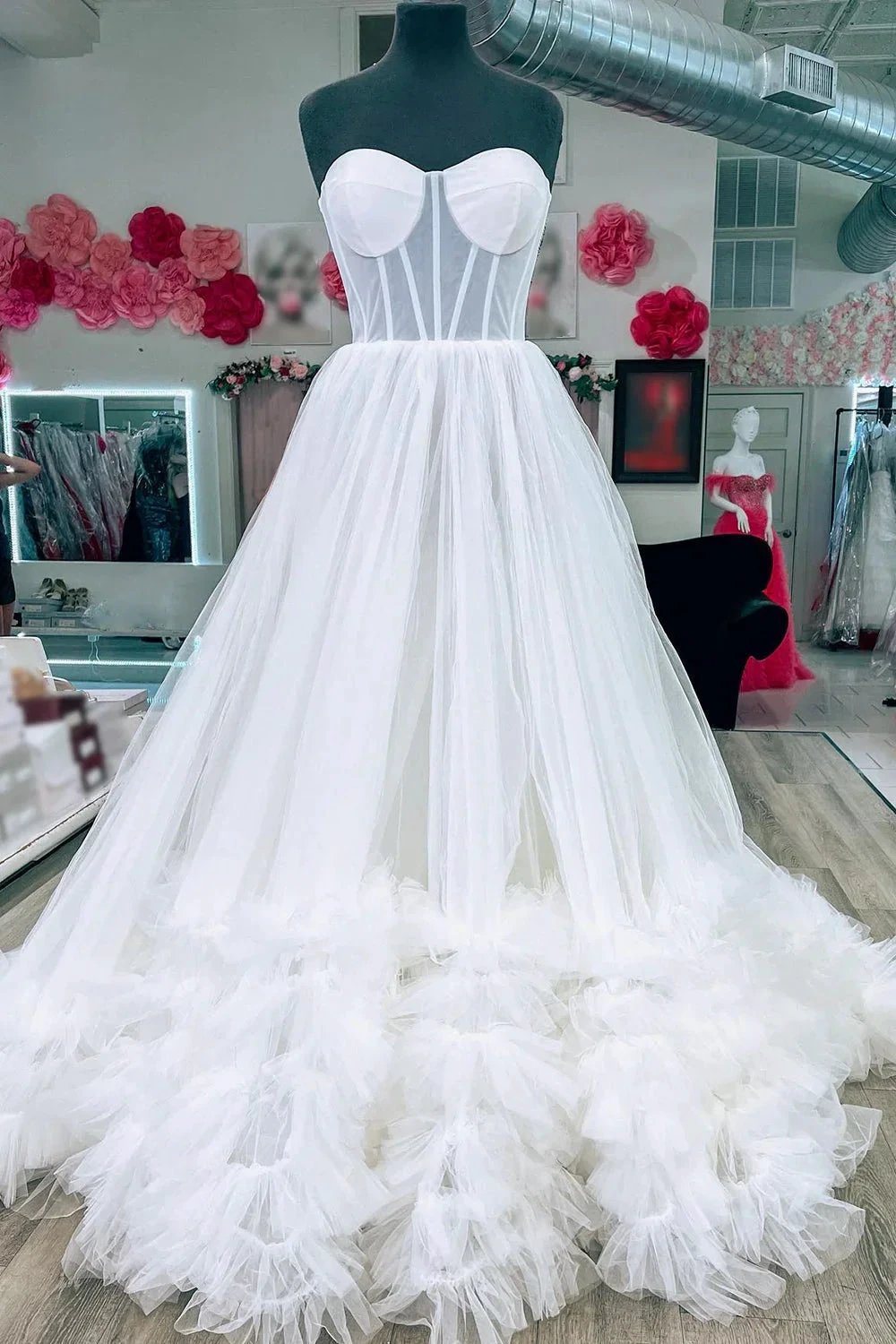 Sutton |A-line Corset Strapless Tulle Prom Dress with Ruffles by KissProm