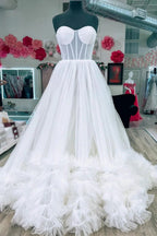 Sutton |A-line Corset Strapless Tulle Prom Dress with Ruffles by KissProm