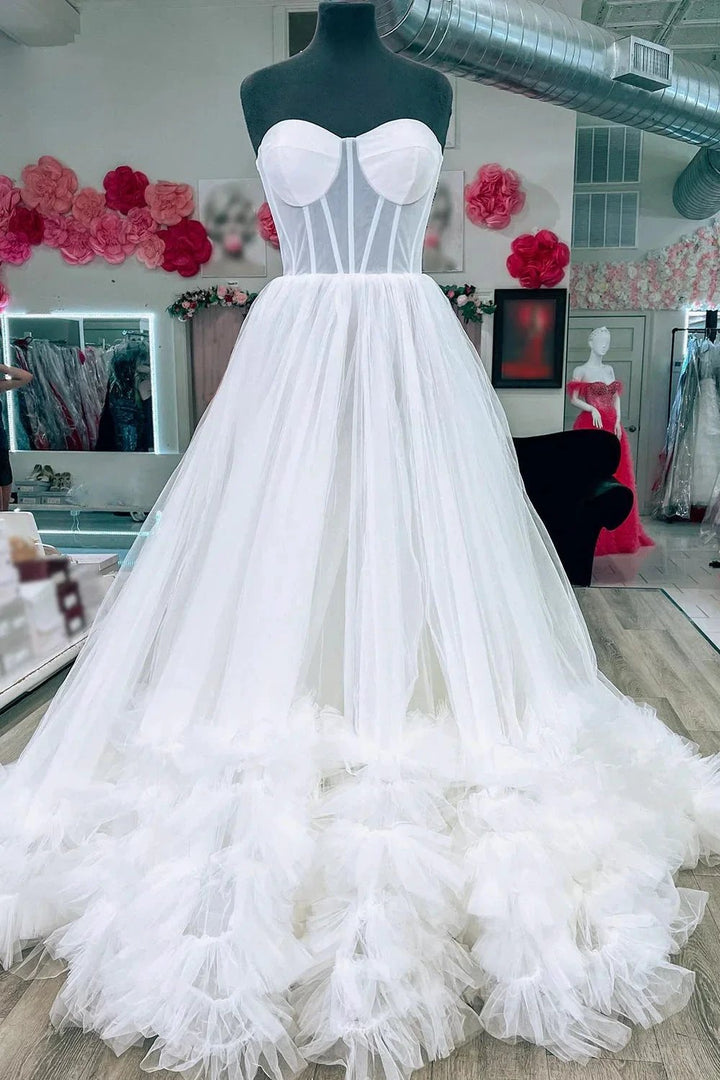 Sutton |A-line Corset Strapless Tulle Prom Dress with Ruffles by KissProm