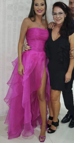 Hot Pink Einfaches trägerloses Abendkleid Langes Ballkleid Y7980