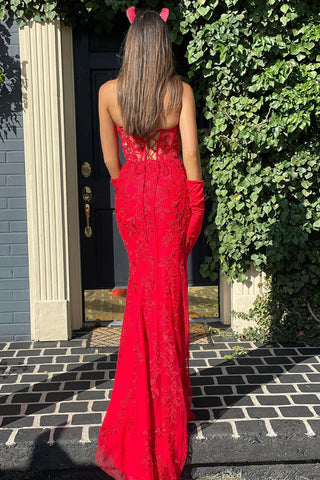 Evie | Vestido de fiesta largo de encaje con escote corazón y apliques de sirena