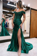 Raelyn |Mermaid Off the Shoulder Satin Prom Dress with Slit by KissProm