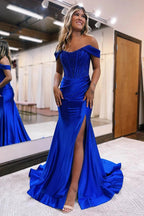 Raelyn |Mermaid Off the Shoulder Satin Prom Dress with Slit by KissProm