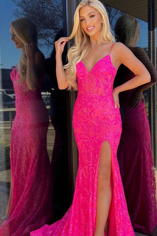 Lakelynn | Vestido de fiesta de sirena con tirantes finos, encaje y lentejuelas