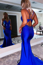Deborah |Mermaid Spaghetti Straps Beaded Satin Prom Dress by KissProm