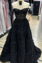 Ingrid |A Line Sweetheart Tiered Tulle Long Prom Dress With Slit by KissProm