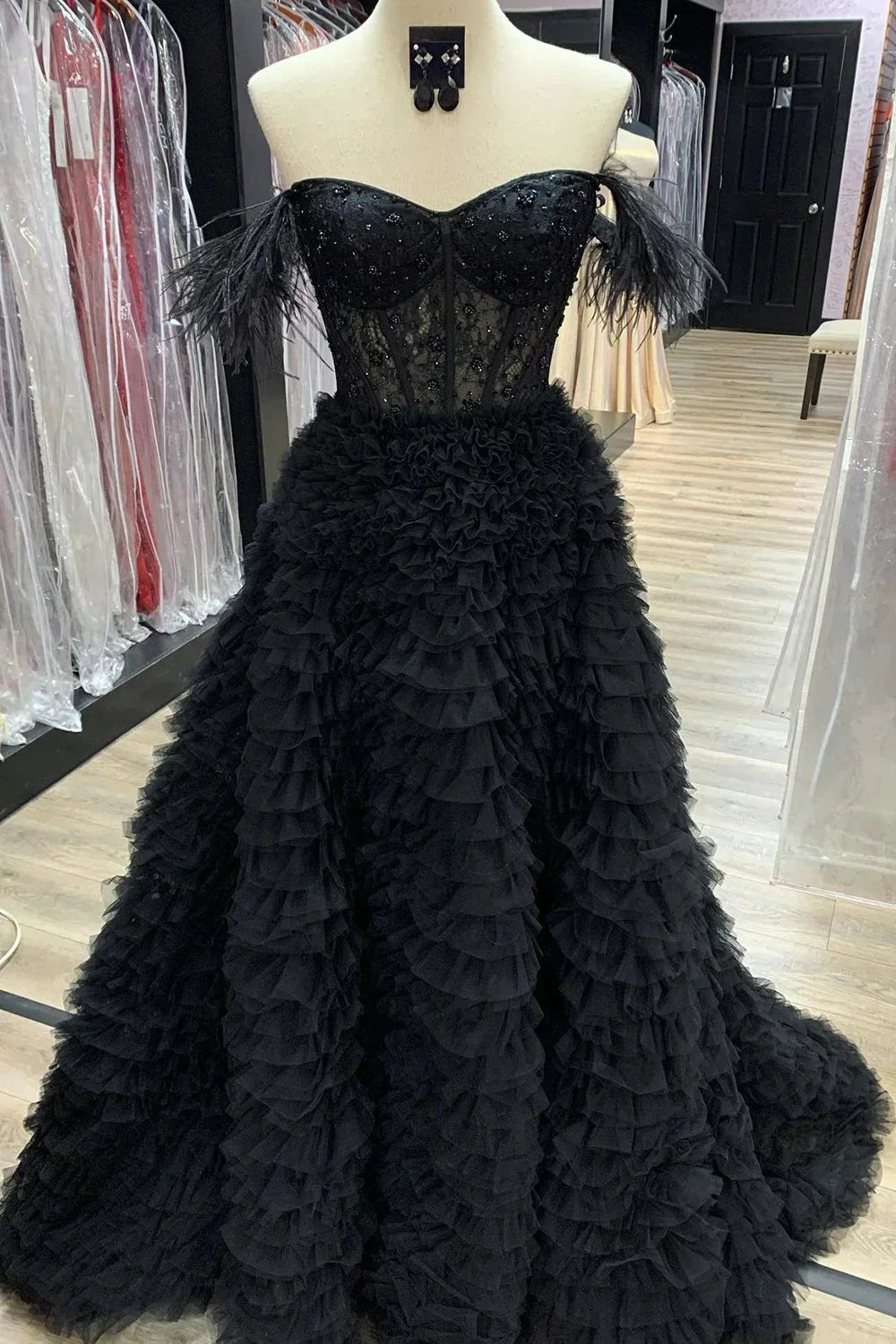 Ingrid |A Line Sweetheart Tiered Tulle Long Prom Dress With Slit by KissProm
