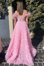 Ingrid |A Line Sweetheart Tiered Tulle Long Prom Dress With Slit by KissProm