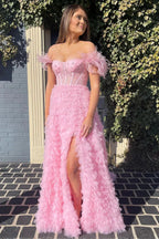 Ingrid |A Line Sweetheart Tiered Tulle Long Prom Dress With Slit by KissProm