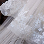 Two-Layer Wedding Veil with Appliques and Flowers Unique Long Bridal Veils with Comb AX