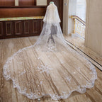 Two-Layer Wedding Veil with Appliques and Flowers Unique Long Bridal Veils with Comb AX