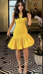 Cute Yellow One Shoulder Satin Homecoming Dress Short Prom Dress Y8187 by simplepromdress