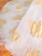 Gorgeous Gold Print Tulle Off The Shoulder Ball Gown A Line Prom Dress Evening Dress Y8618 by simplepromdress