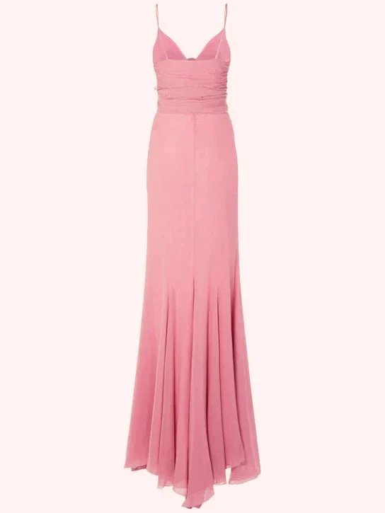 Vintage Mermaid Spaghetti Straps Pink Chiffon Prom Dress Evening Gown Y8494 by simplepromdress