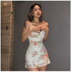 Spaghetti Straps Floral Dress Outfit Dress Mini Homecoming Dress Y689 by simplepromdress