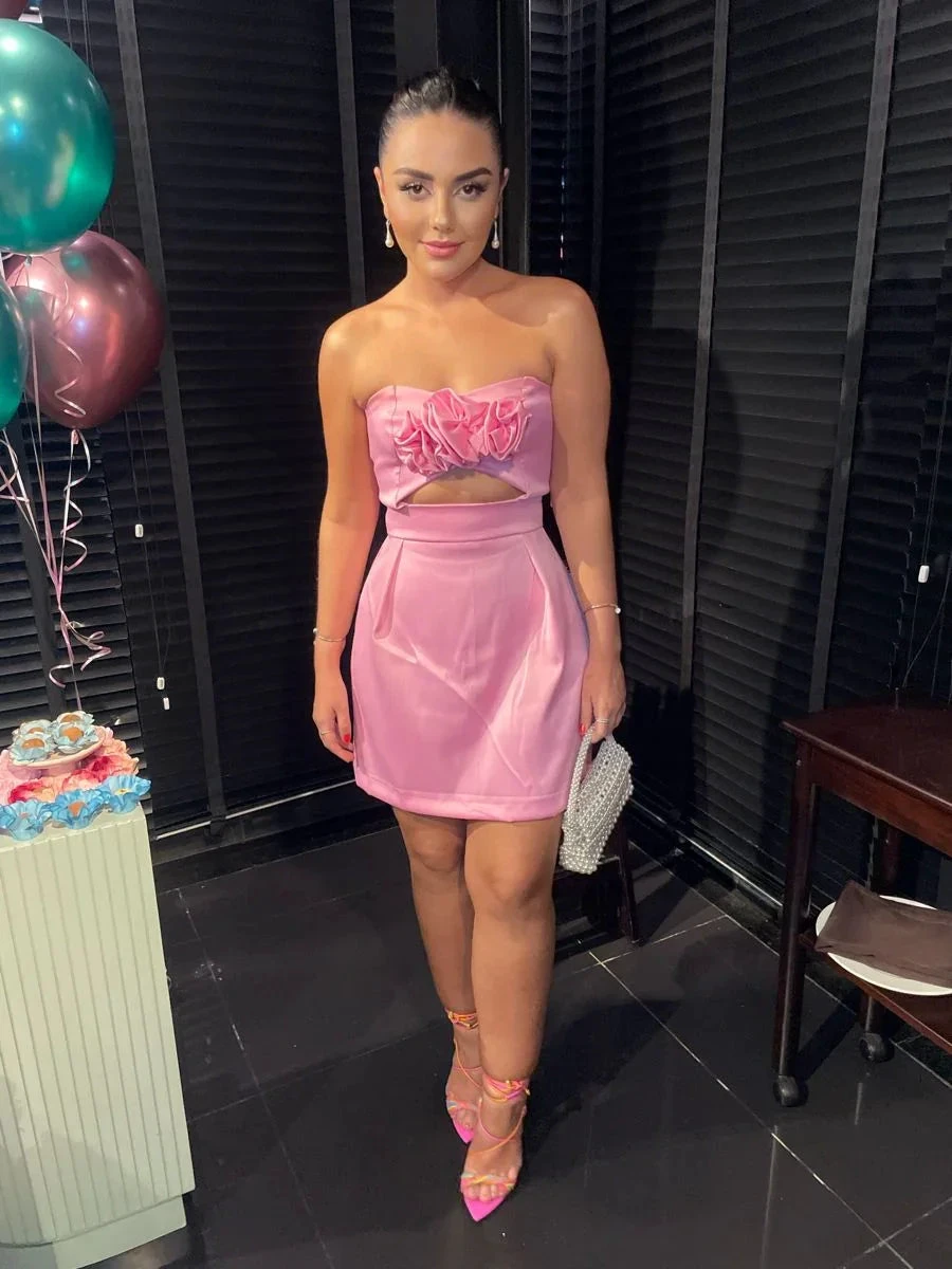 Strapless Pink Homecoming Dress Chic Pink Party Dress Y2138 by simplepromdress