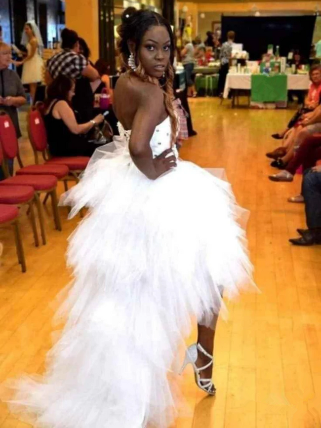 White Tulle High Low Long Prom Dress Formal  Evening Dress Y7849 Main Image