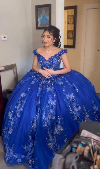Royal Blue Ball Gown Quinceanera Dresses 3D Flower Sweetheart Sweet 15 16 Prom Party Gowns Y2821 by simplepromdress