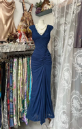Vintage Navy Blue Chiffon Ruched Evening Gown Mermaid Party Prom Dress Y8076 by simplepromdress