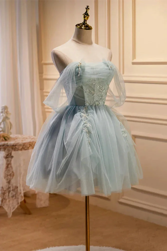 Dusty Sage Off-the-Shoulder Beaded Pleated Homecoming Dress Y2713 by simplepromdress