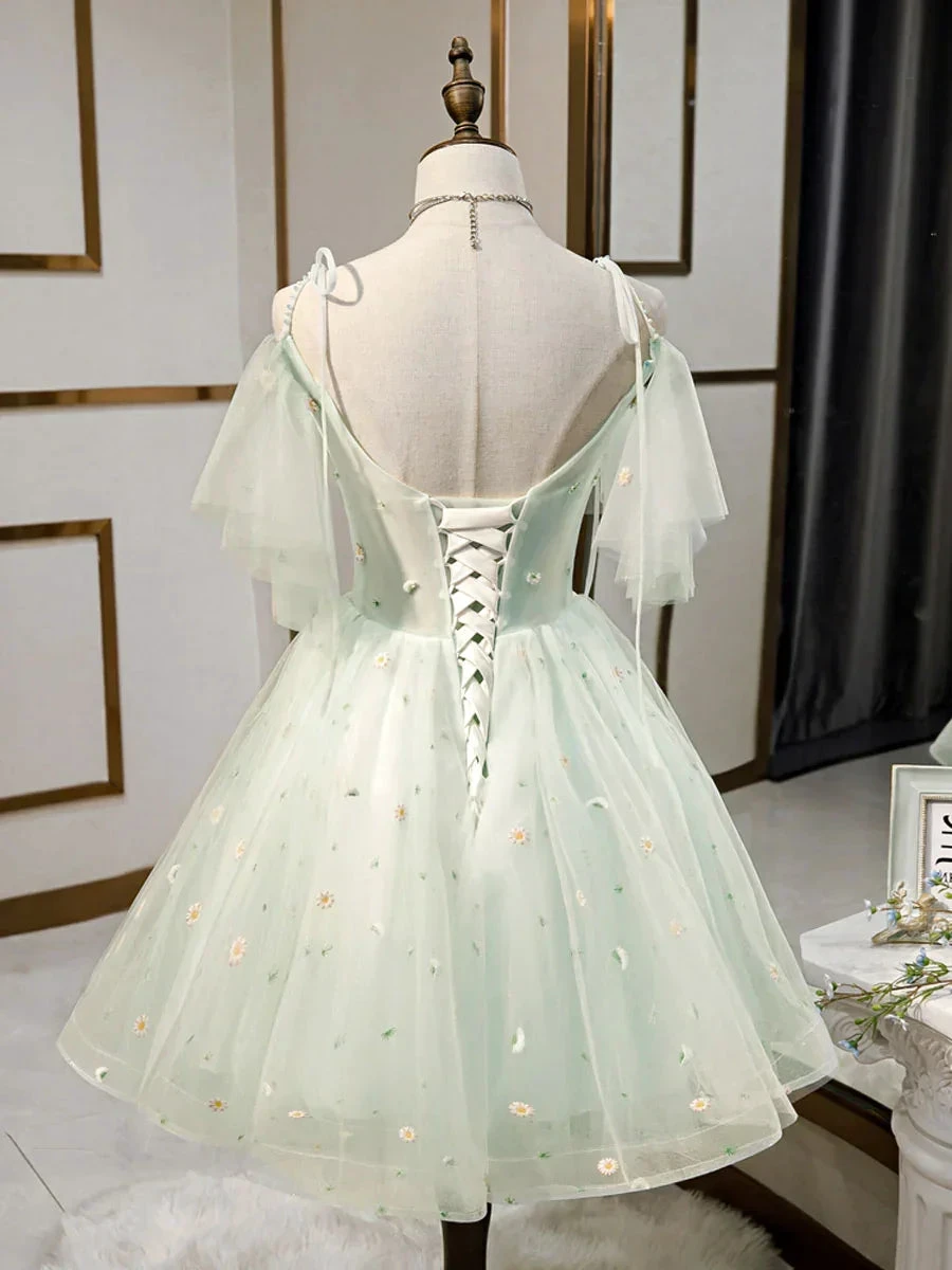 Simple Sweetheart Neck Tulle Short Dresses Puffy Green Homecoming Dresses Y2409 by simplepromdress