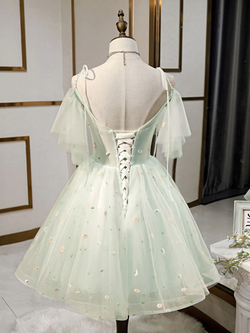 Simple Sweetheart Neck Tulle Short Dresses Puffy Green Homecoming Dresses Y2409