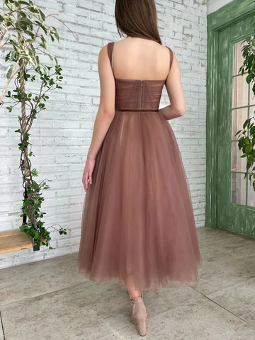 Brown Tea Length Prom Dresses Tea Length Brown Formal Homecoming Dresses Y228