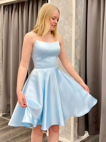 Blue Satin Blue Homecoming Dress 18th Graduation Dress Y3074