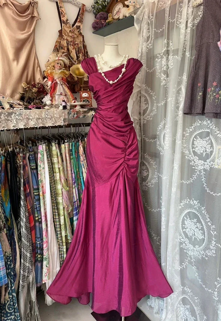 Elegant Satin Ruched Mermaid Prom Dress Pink Evening Gown Y8161 by simplepromdress