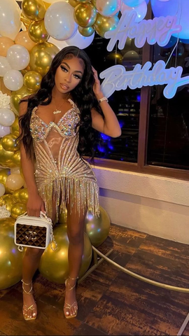 Sparkly 22th Birthday Party Dress Sexy Homecoming Dress with Tassel Y2329