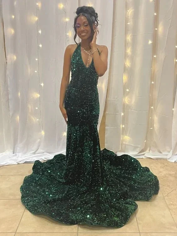 Modern Mermaid V-Neck Sequins Long Formal Evening Dress Y5913 by simplepromdress