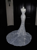 Sparkly Strapless Tulle Sequins Tassel Evening Dress,Slit Mermaid Prom Dress Wedding Dress Y8674 by simplepromdress