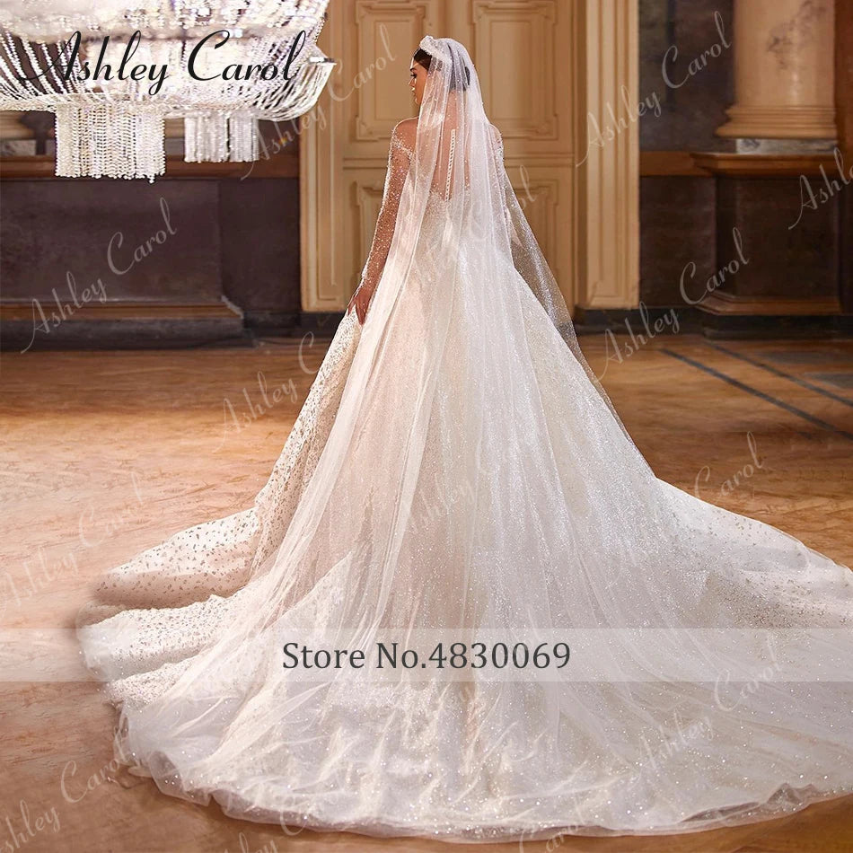 Ashley Carol Luxury Wedding Dresses For Women Real Photos Long Sleeve Princess Sparkling Beaded Bridal Dress Vestidos De Novia