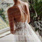Sexy V-Neck Tulle Spaghetti Straps Outdoor Garden Wedding Dress Lace Appliques Beading Bridal Gowns A-Line Wedding Dresses