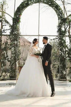 Half sleeves lace V-neck A-line Princess Wedding Dress by misshow.com