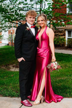 Josie | Navy Halter Corset Mermaid Plunging Deep V-neck Ruched Long Formal Dress with Slit by KissProm