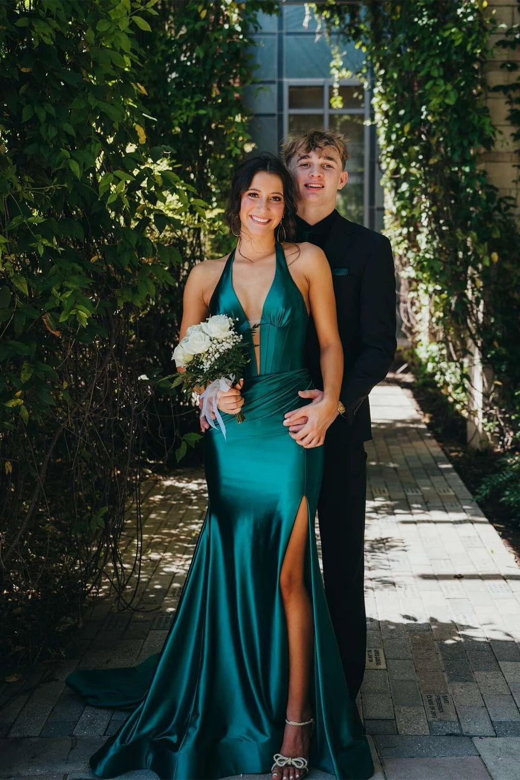 Josie | Navy Halter Corset Mermaid Plunging Deep V-neck Ruched Long Formal Dress with Slit by KissProm