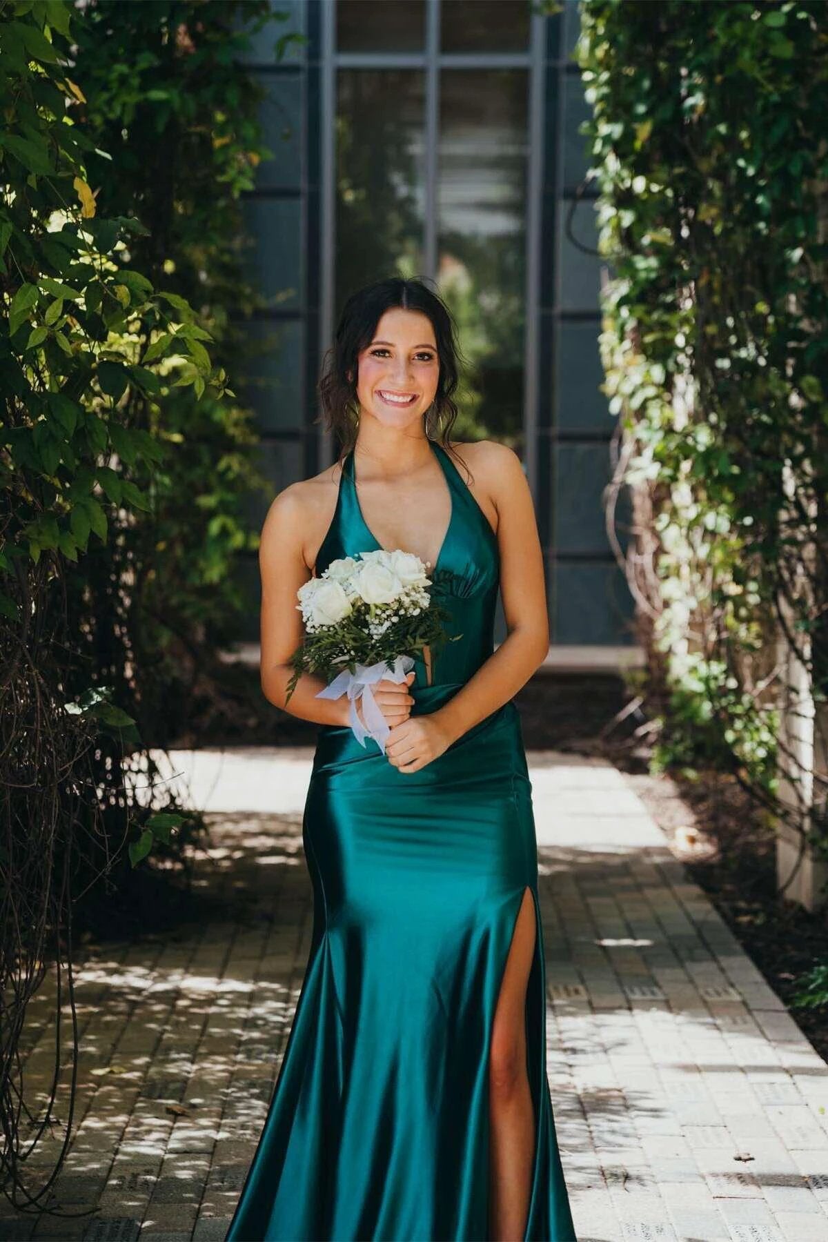 Josie | Navy Halter Corset Mermaid Plunging Deep V-neck Ruched Long Formal Dress with Slit by KissProm