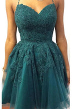 Halter Neck Short Emerald Green Lace Prom Dresses Homecoming Dresses PD448 by pgmdress