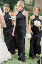 Halter Neckline Cutout Back Long White Bridesmaid Dress BD120 by pgmdress