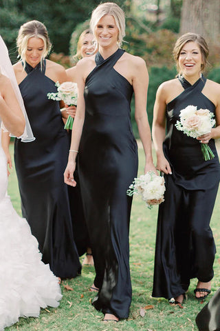 Vestido de dama de honor largo blanco con escote halter y espalda abierta BD120