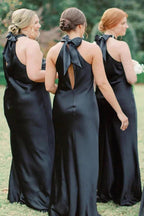 Halter Neckline Cutout Back Long White Bridesmaid Dress BD120 by pgmdress