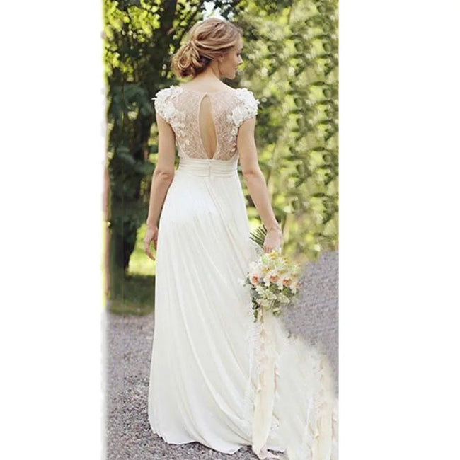 Haute Couture White 3D Appliques Bride Dress Deep V-Neck Backless Satin Sweep Train  A-LINE Bespoke Wedding Dress Main Image