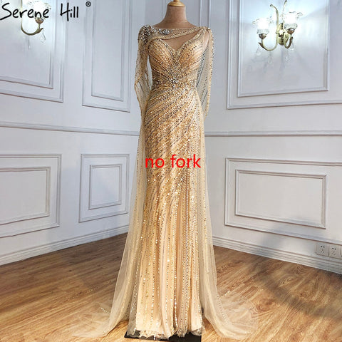 Luxury Champagne Split Diamond Beaded Sleeveless Evening Dress LA70301