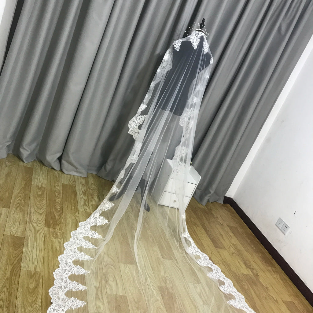 1 Layer Cathedral veil wedding veil women veil white ivory sequins lace veil bridal veil cover face veil with comb